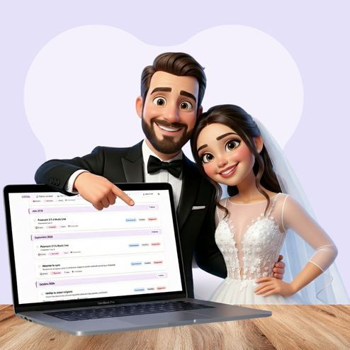 Aperçu de l'interface du rétroplanning U&Me, avec les tâches groupées par mois.